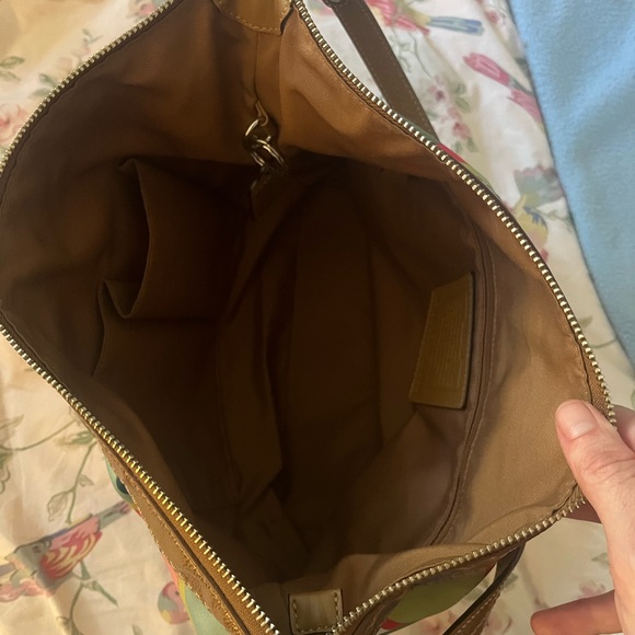 VINTAGE | Coach Scarf Print Monogram Fabric and Patent Leather Hobo Bag!! - Picture 12 of 13